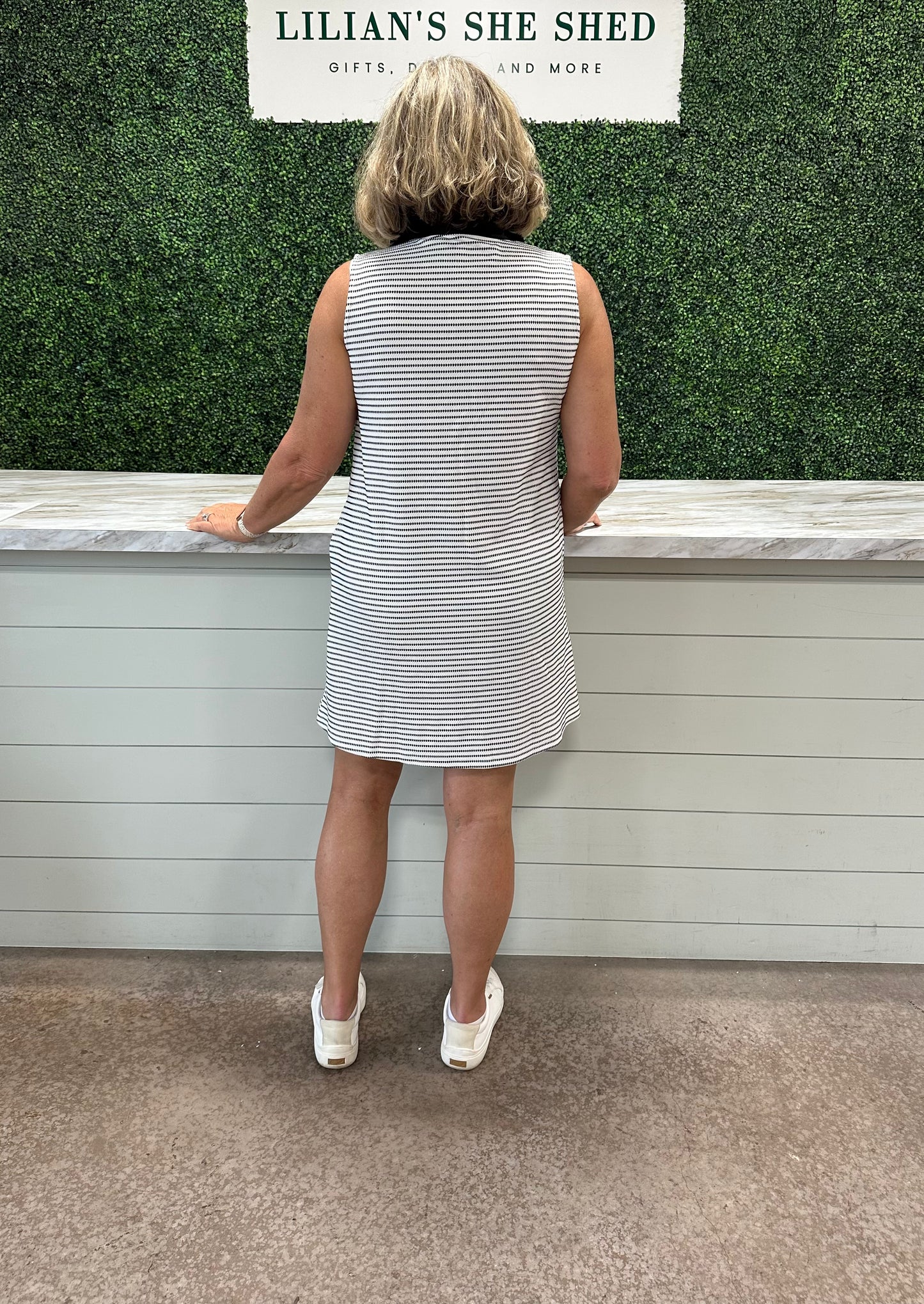 Striped Collar V-Neck Mini Dress