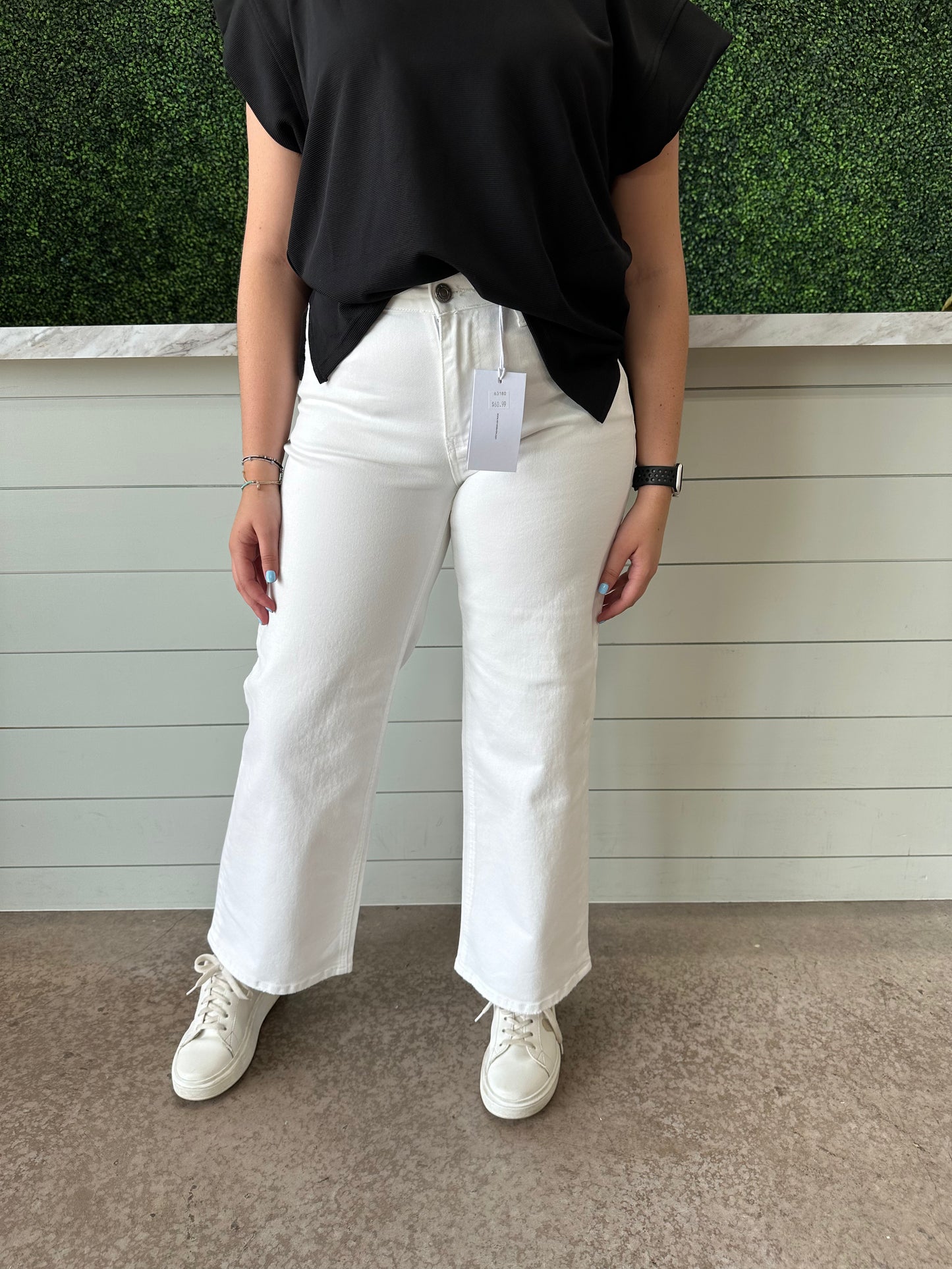 White Midrise Wide Leg Jeans
