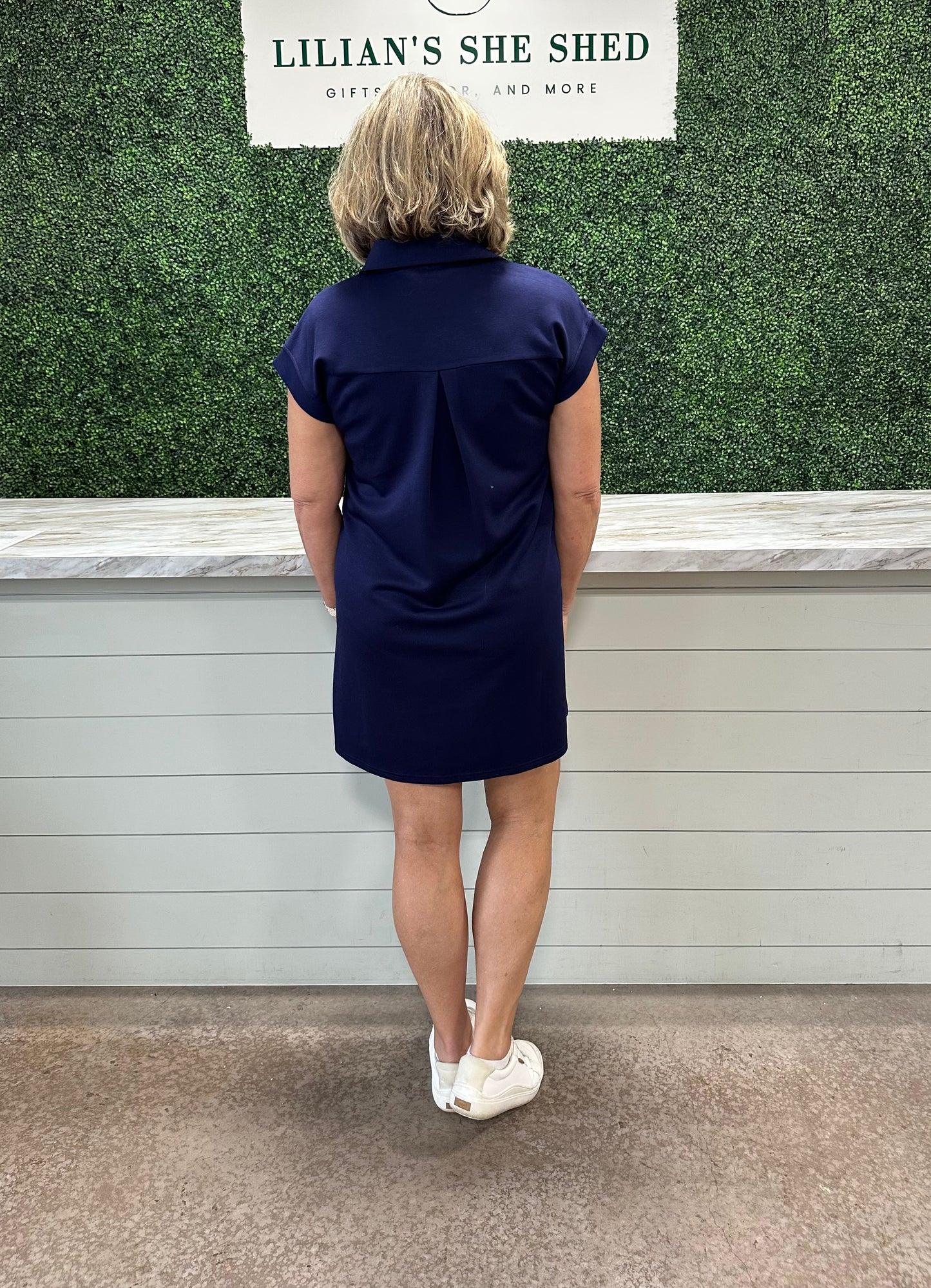 Solid V-Neck Collard Dress