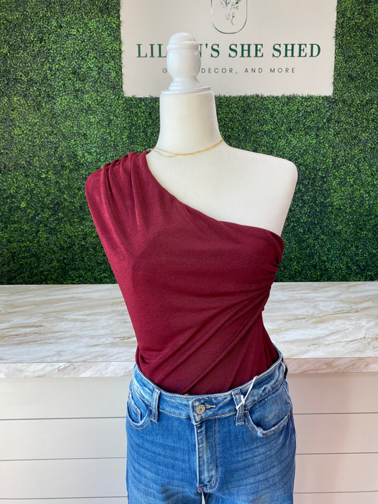 Burgundy One Sholder Bodysuit