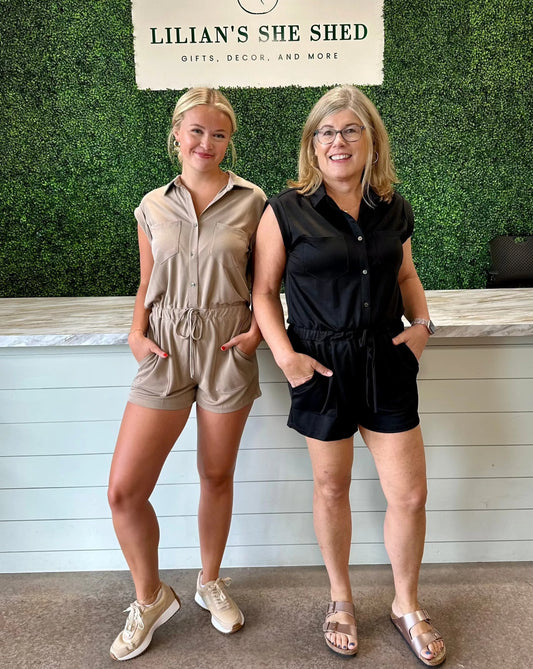 Solid Button Down Romper