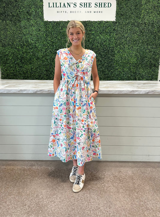 Multicolored Print Midi Dress