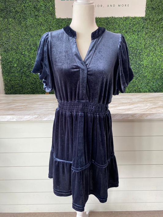 Navy Velvet Tiered Mini Dress