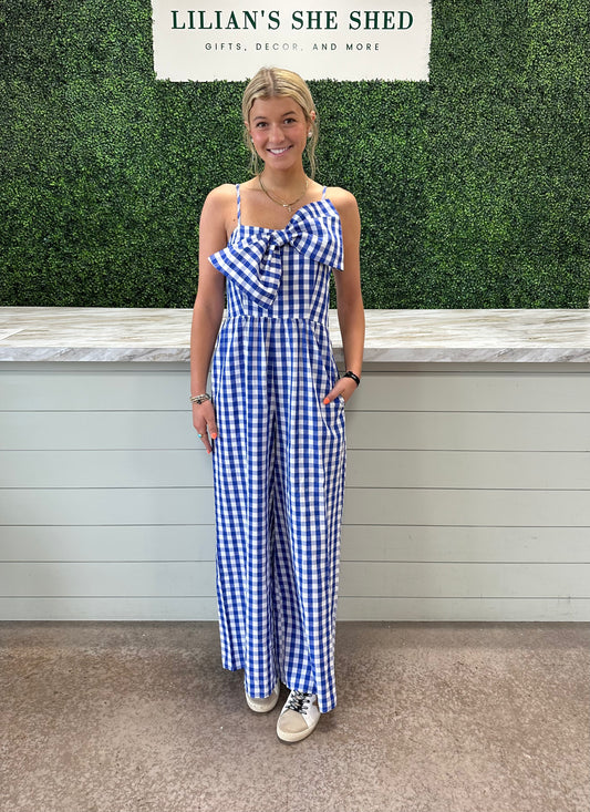 Gingham Check Bow Jumpsuit