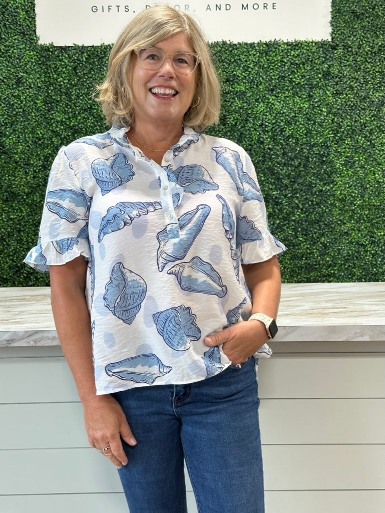Shells Quarter Button Down Top