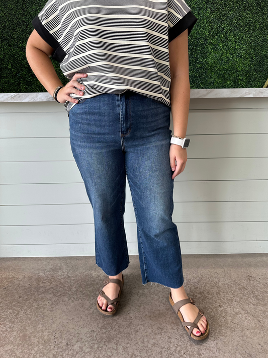 Dark Wash Crop Wide Leg Jeans