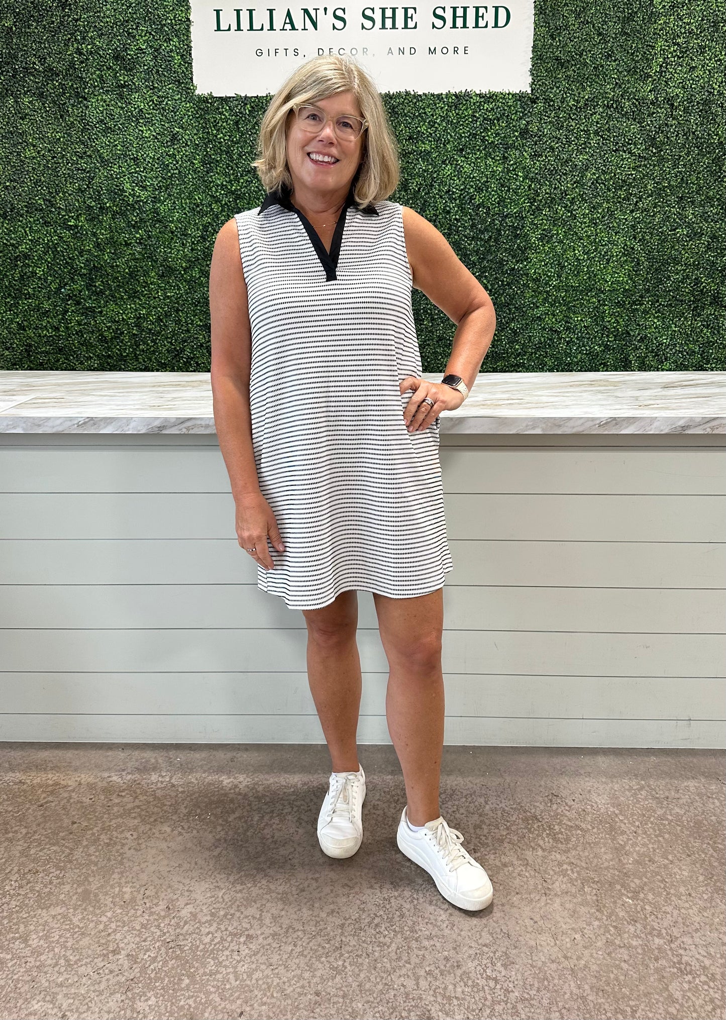 Striped Collar V-Neck Mini Dress