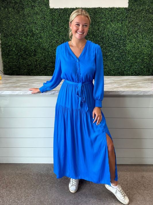 Button Front Satin Maxi Dress