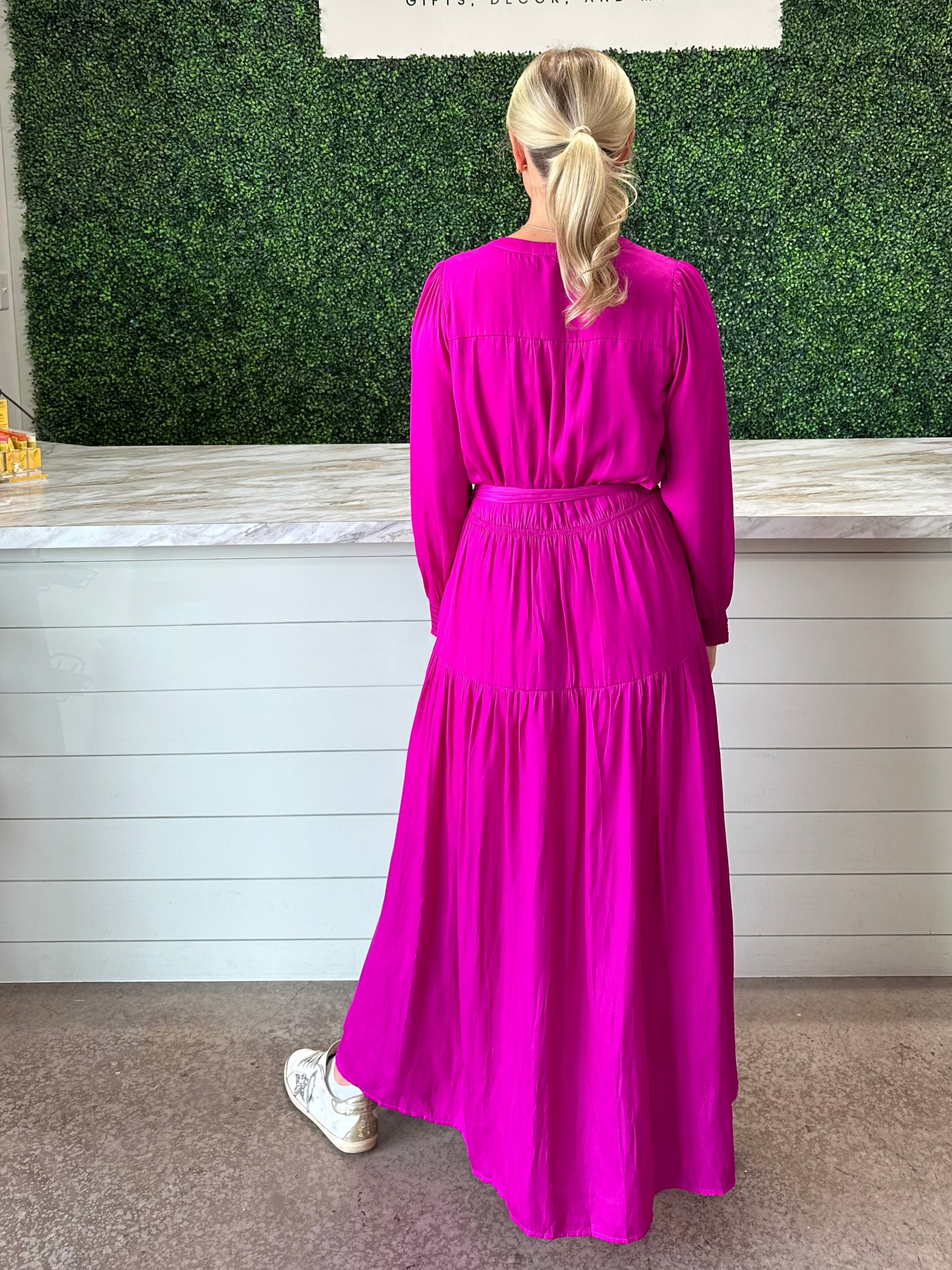 Button Front Satin Maxi Dress