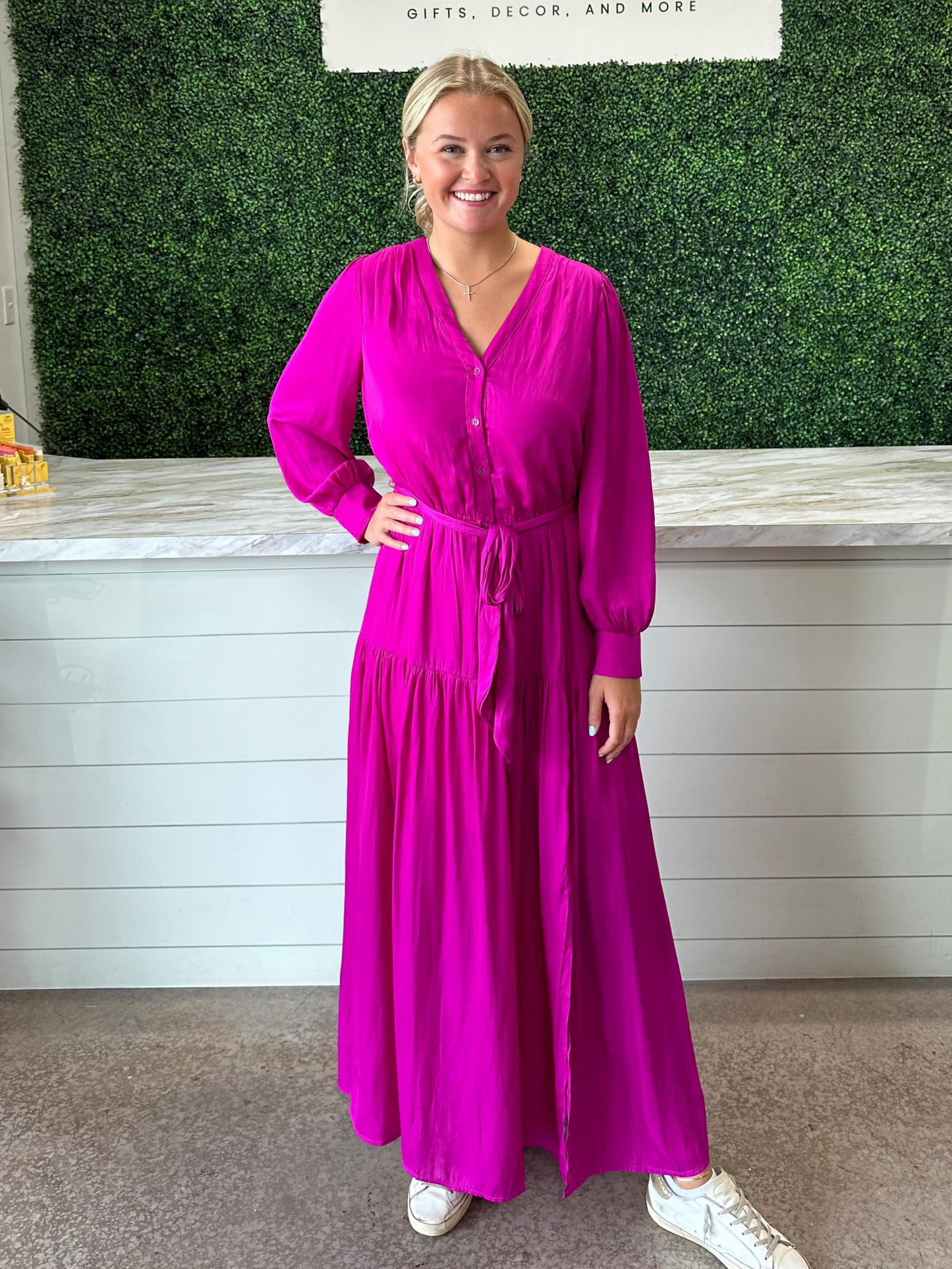 Button Front Satin Maxi Dress