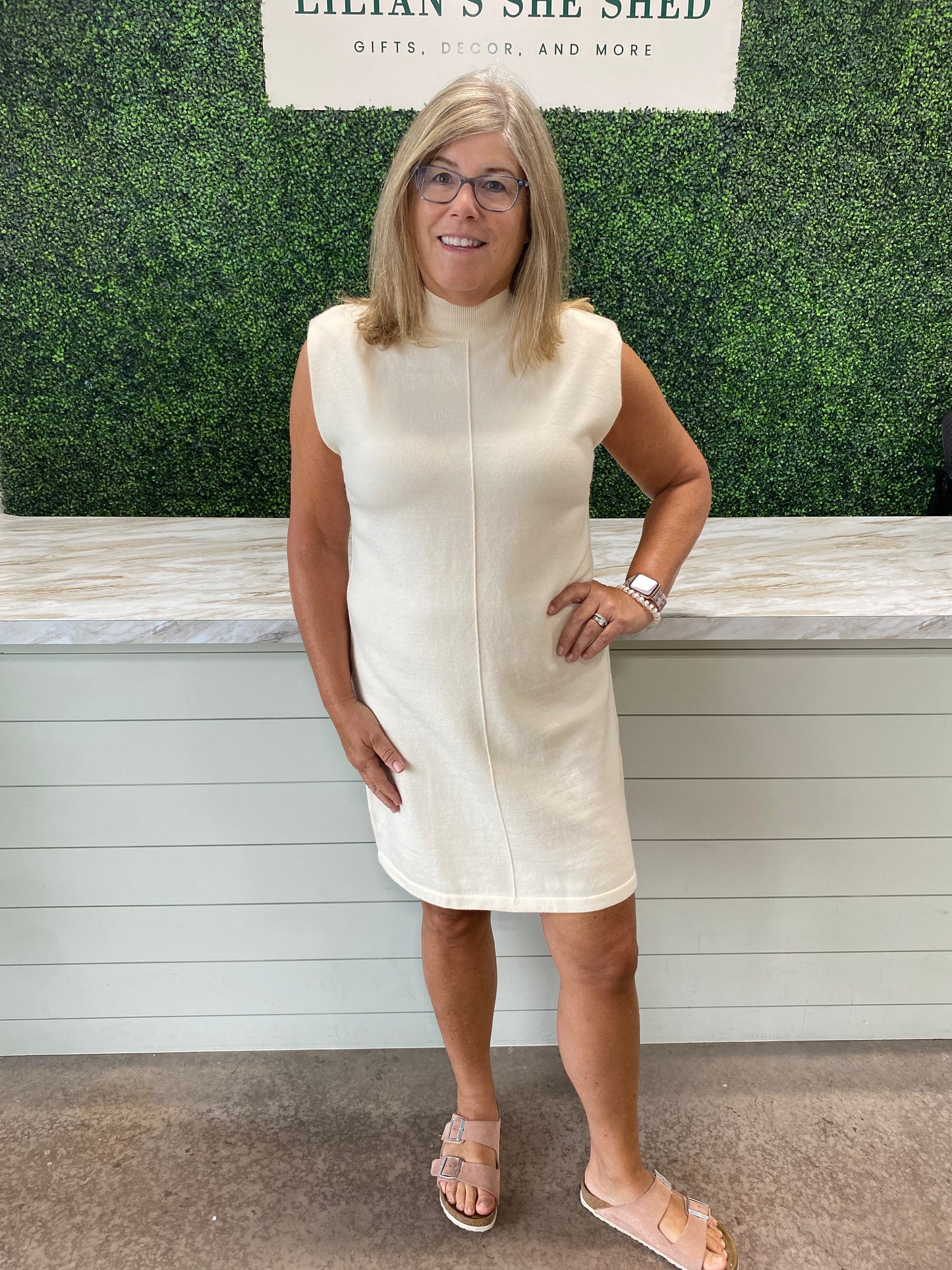 Mock Neck Sleeveless Knit Dress