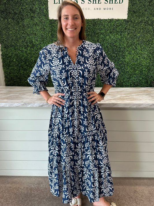 Navy Patterned Maxi Dress