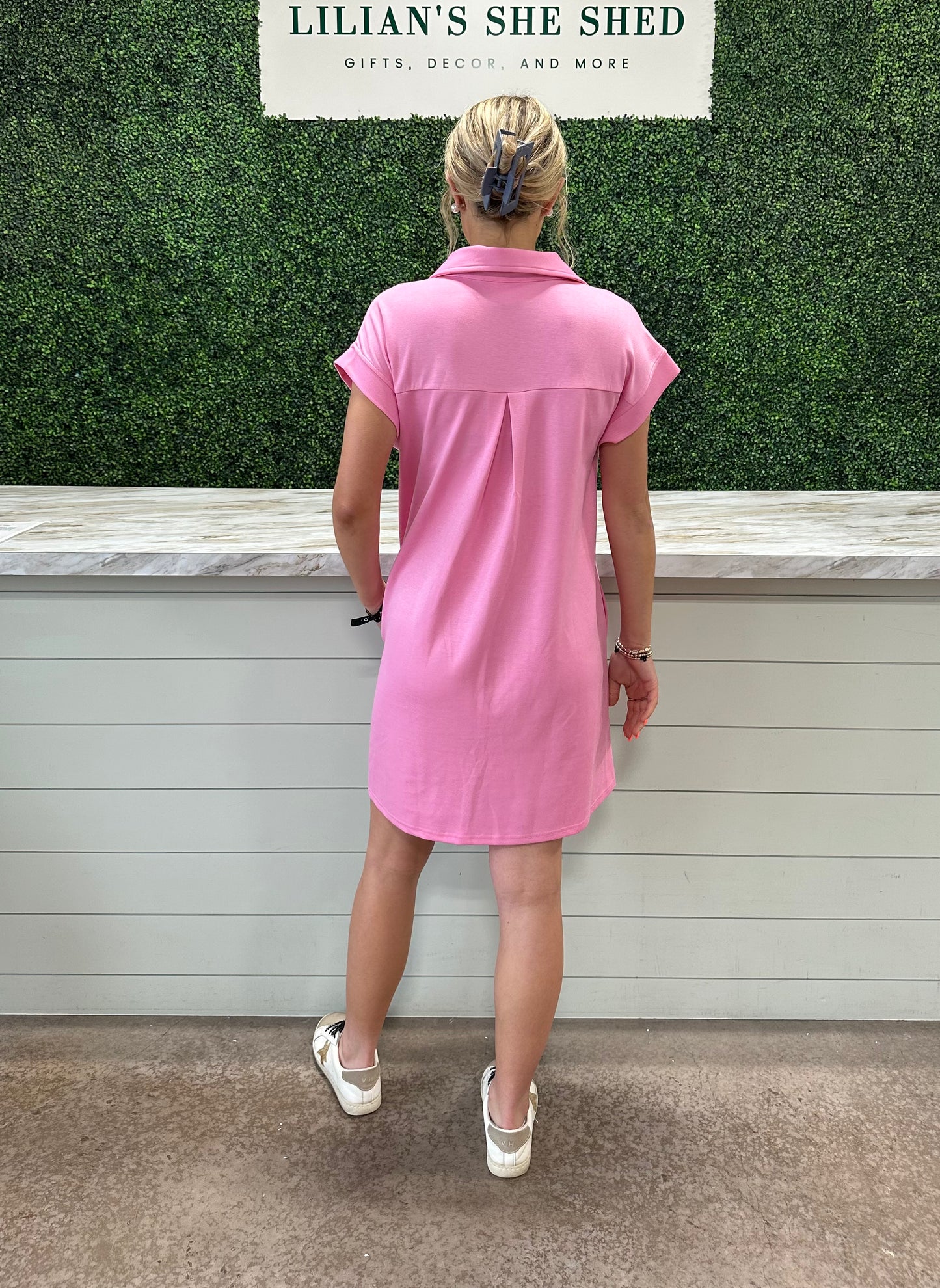 Solid V-Neck Collard Dress