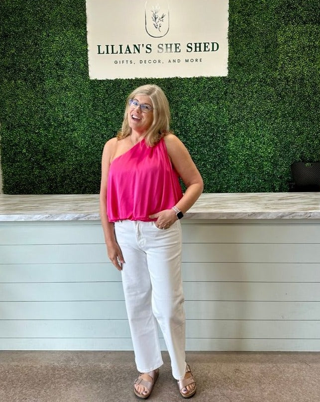 Hot Pink One Shoulder Silk Top