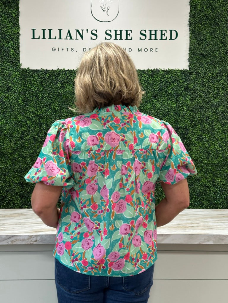 Floral Print Puff Sleeve Top