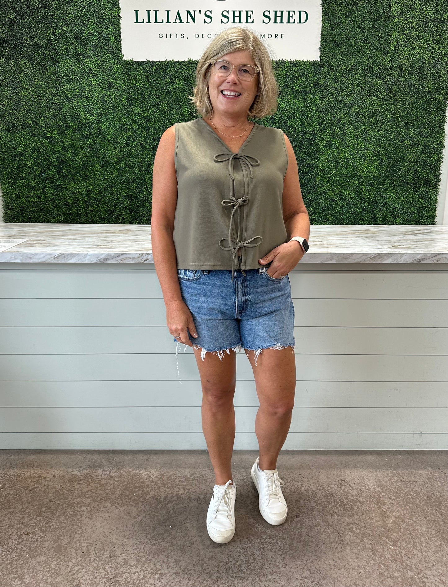 Solid Vest Top with Bow Ties