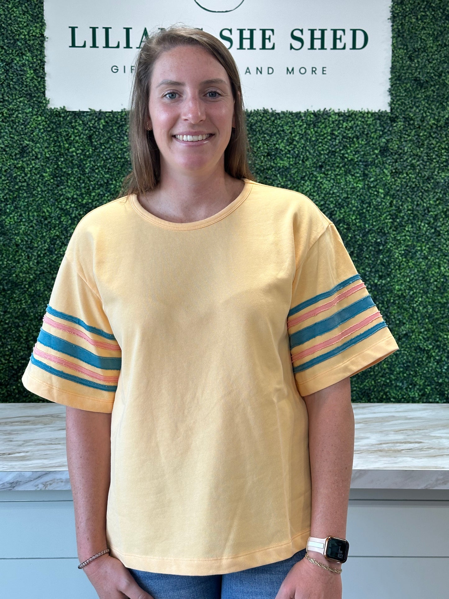 Striped Sleeve Short Sleeve Top