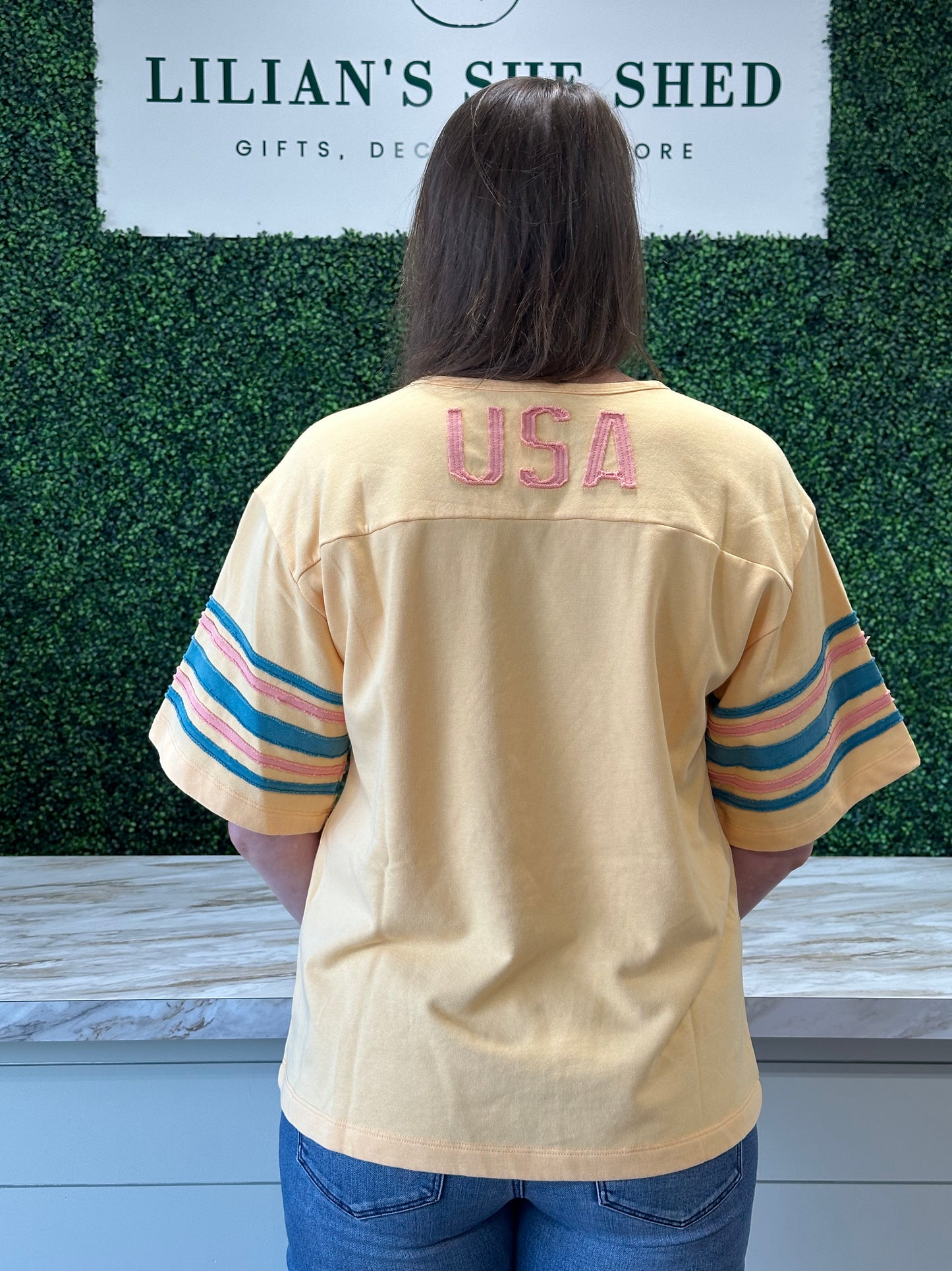 Striped Sleeve Short Sleeve Top