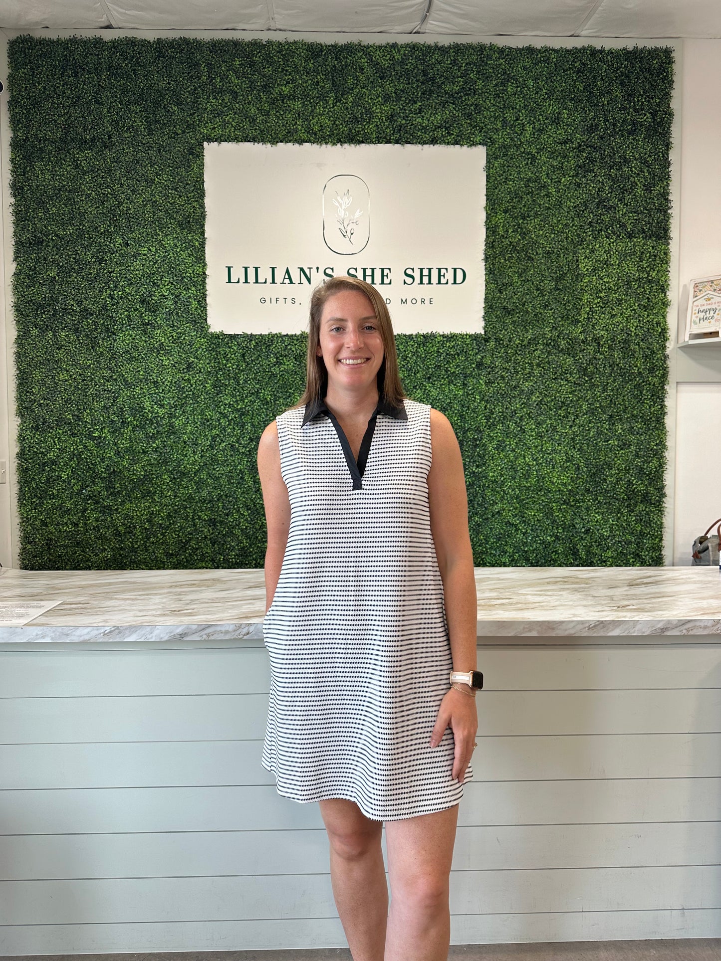 Striped Collar V-Neck Mini Dress