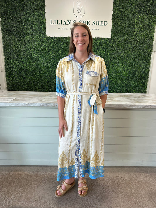 Border Accent Print Midi Dress