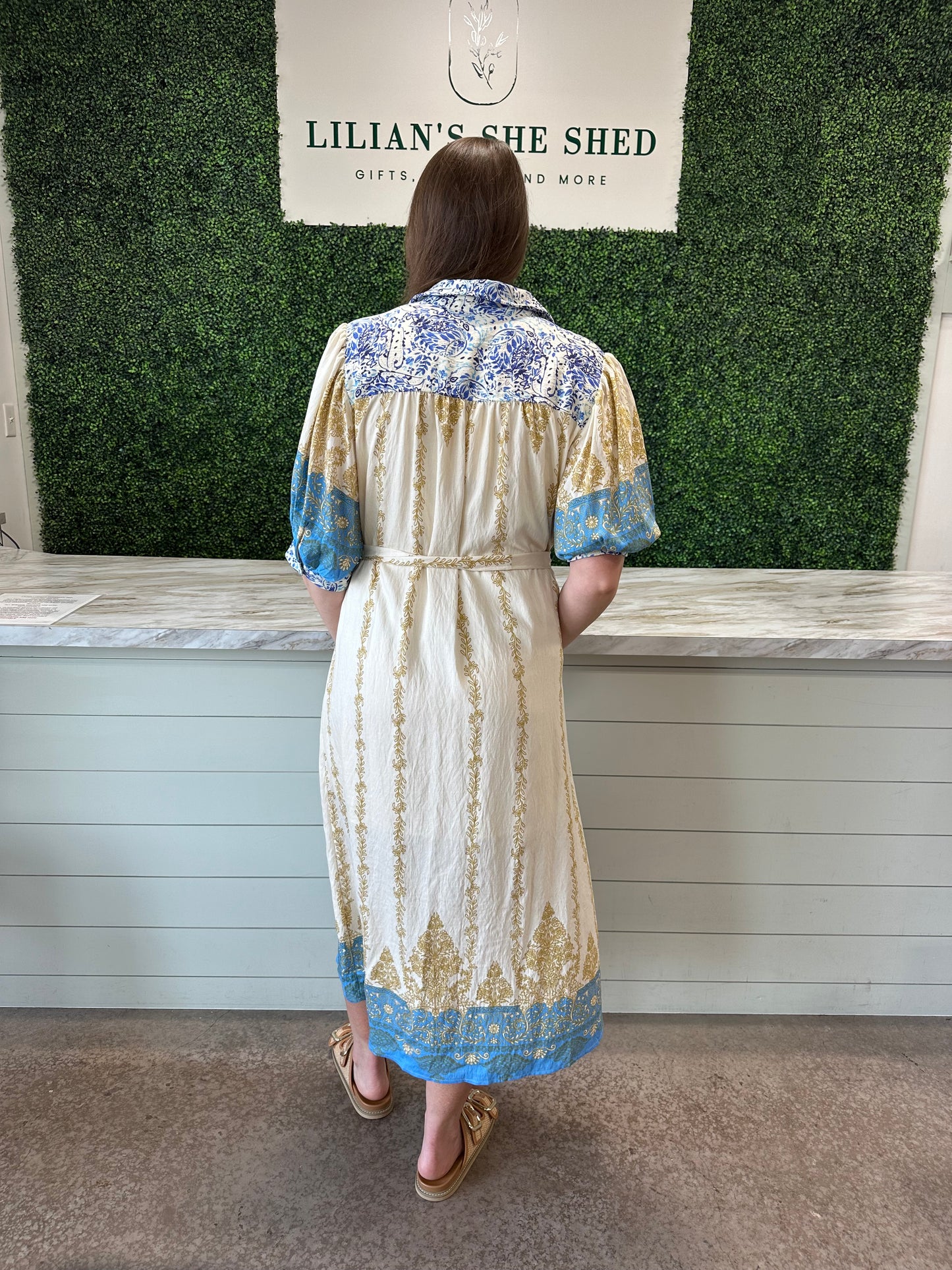 Border Accent Print Midi Dress