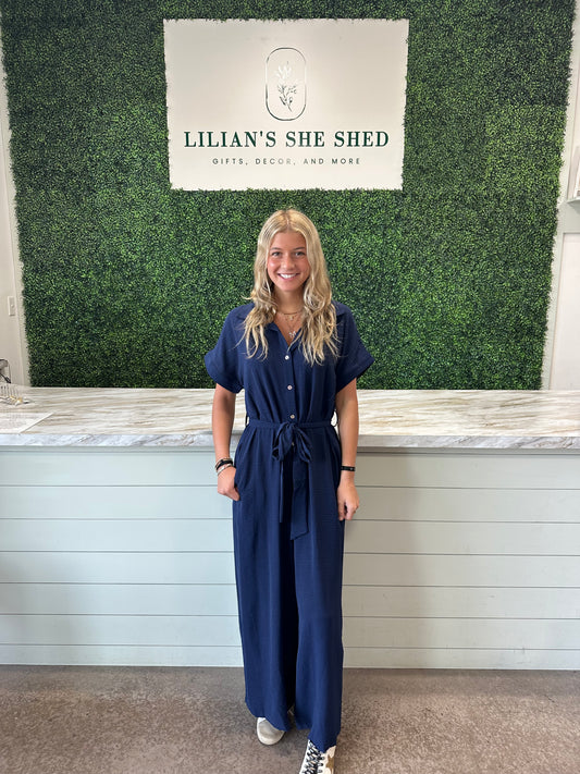 Solid Jumpsuit with Collar