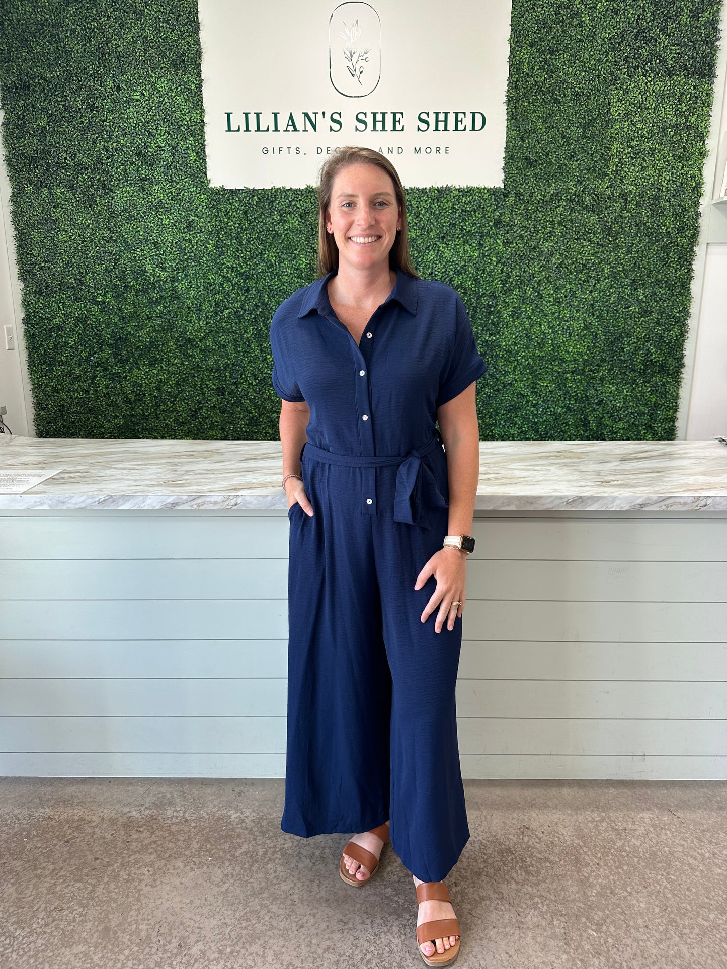 Solid Jumpsuit with Collar