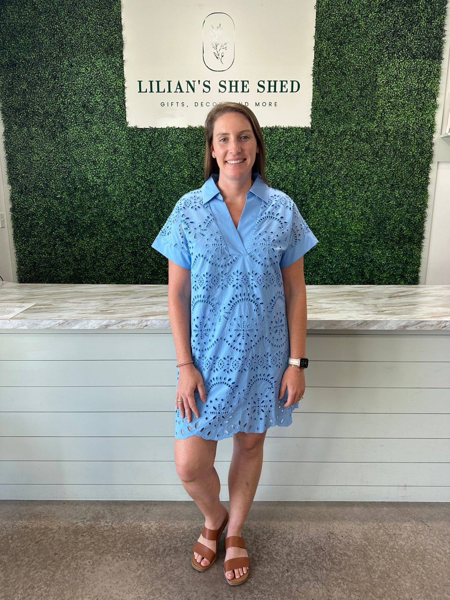 Eyelet Lace V-Neck Mini Dress