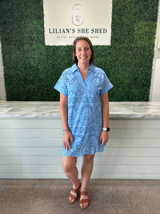 Eyelet Lace V-Neck Mini Dress