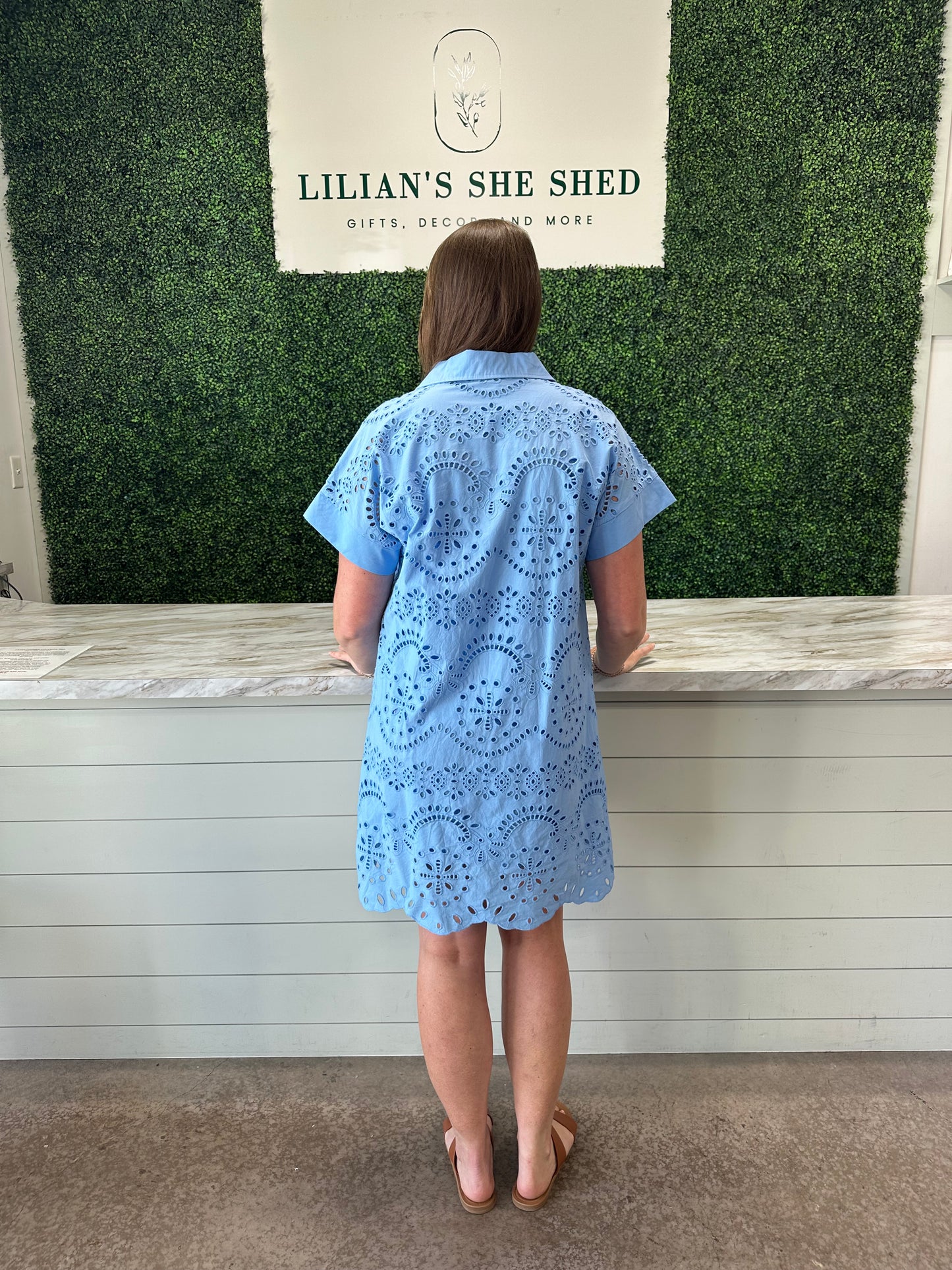 Eyelet Lace V-Neck Mini Dress