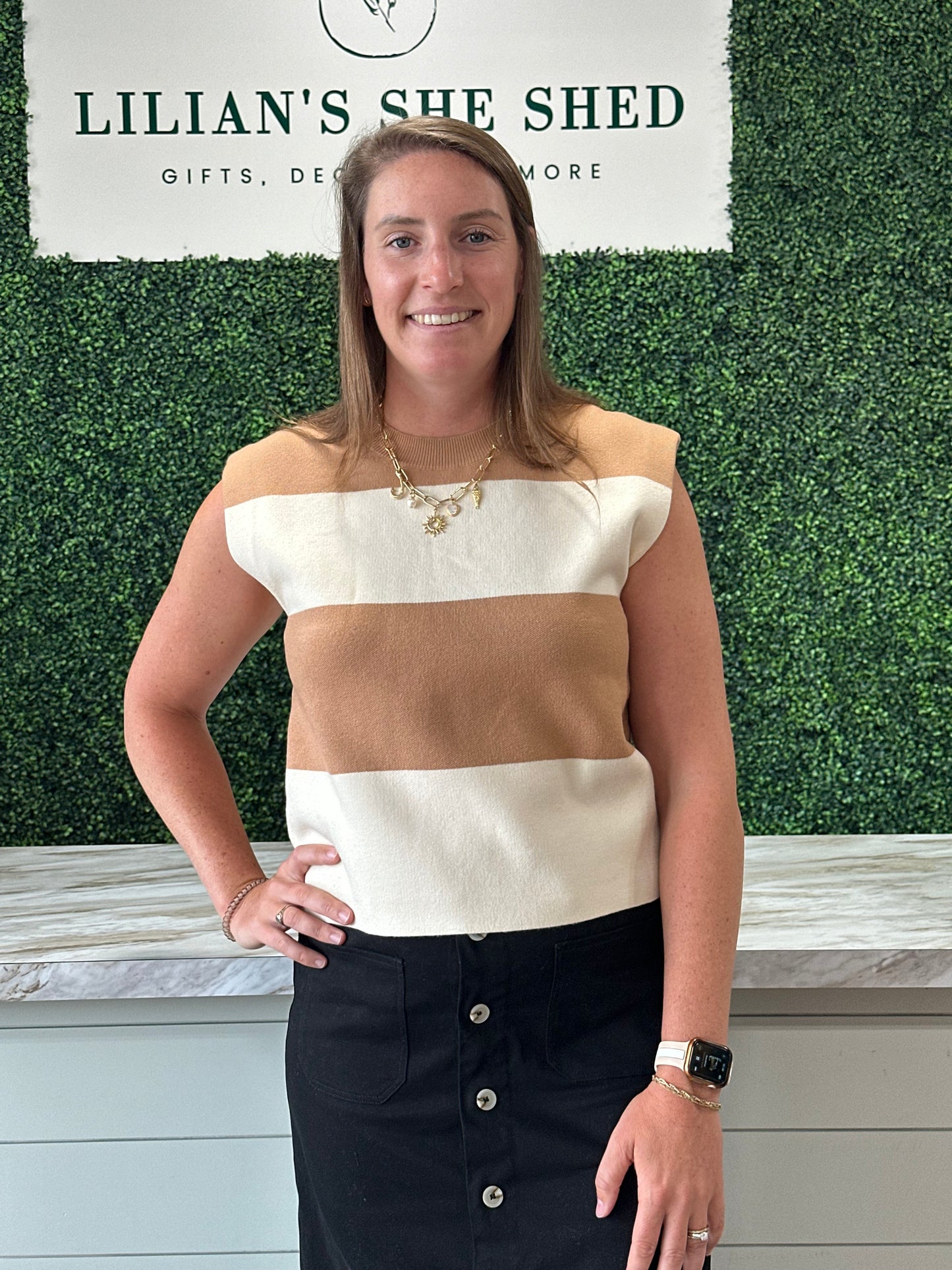 Short Sleeve Striped Knit Sweater