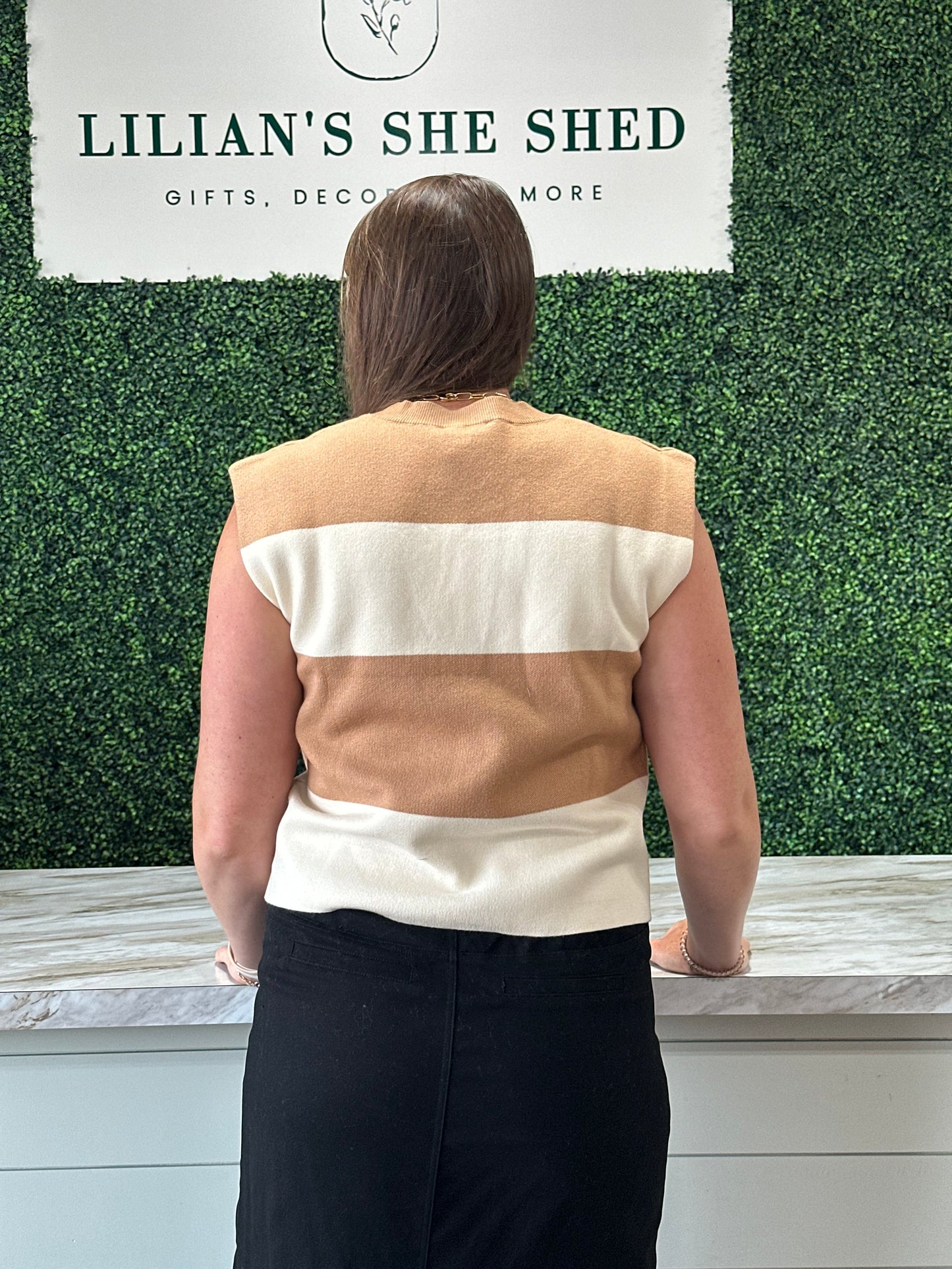 Short Sleeve Striped Knit Sweater