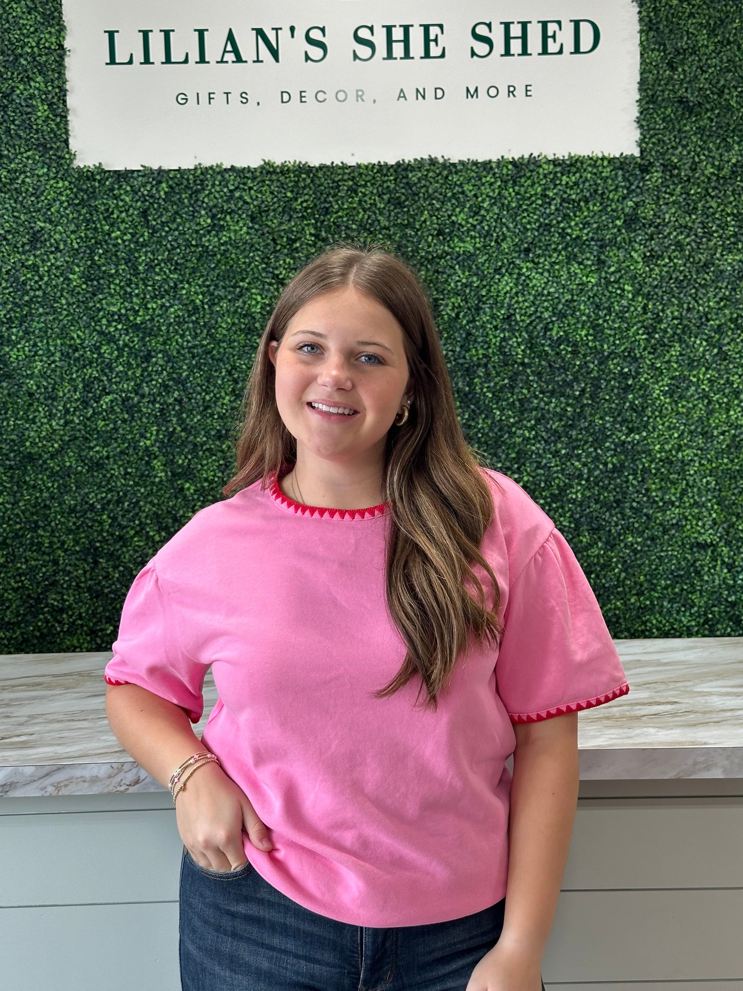 U-Neck Lace Trim Solid Top