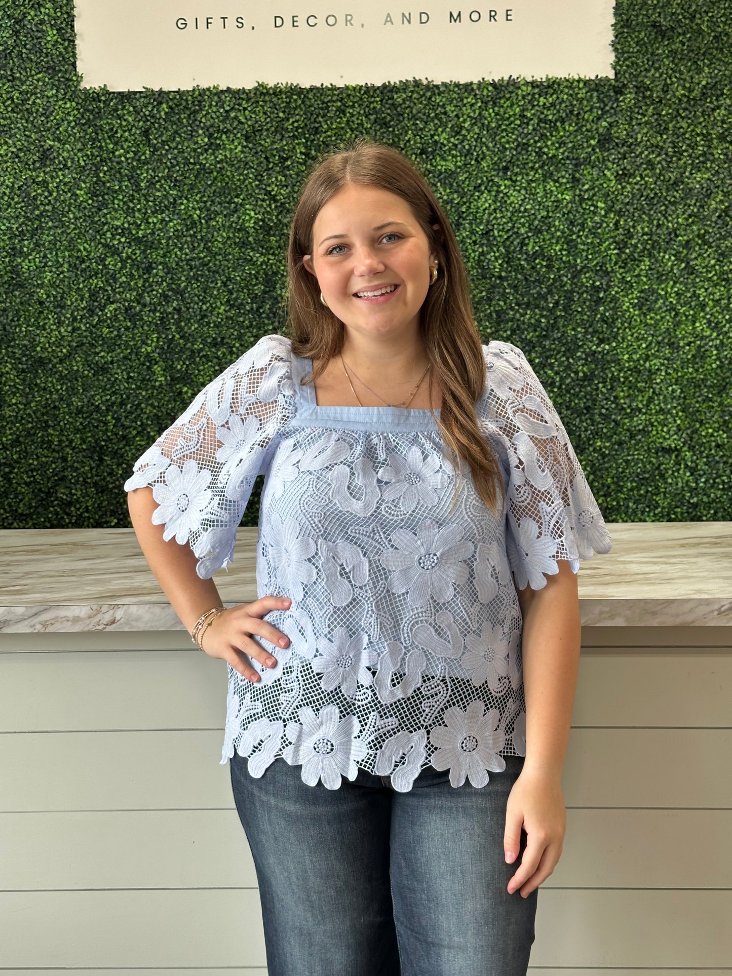 Floral Lace Square Neck Top