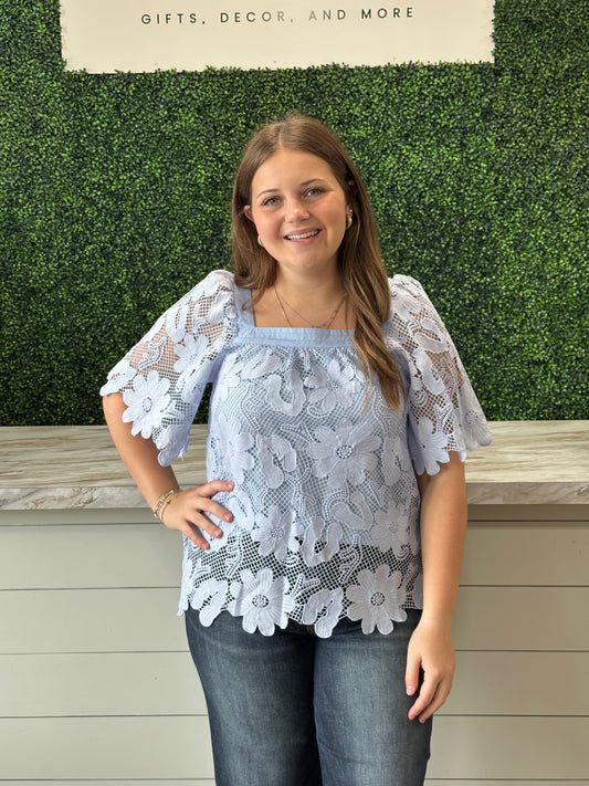 Floral Lace Square Neck Top