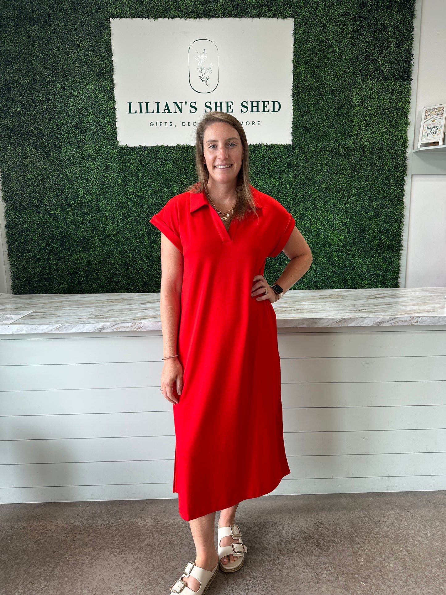 Solid Collared Midi Dress