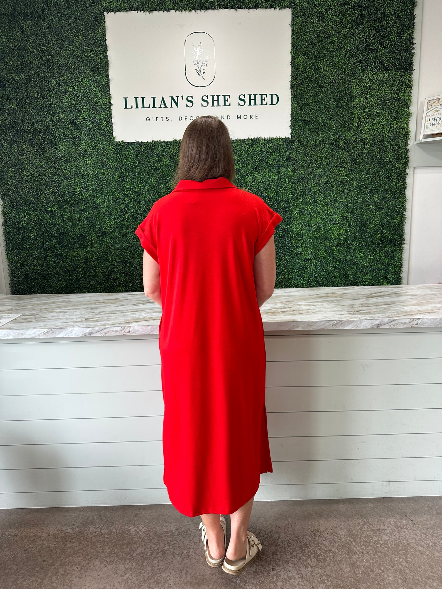 Solid Collared Midi Dress