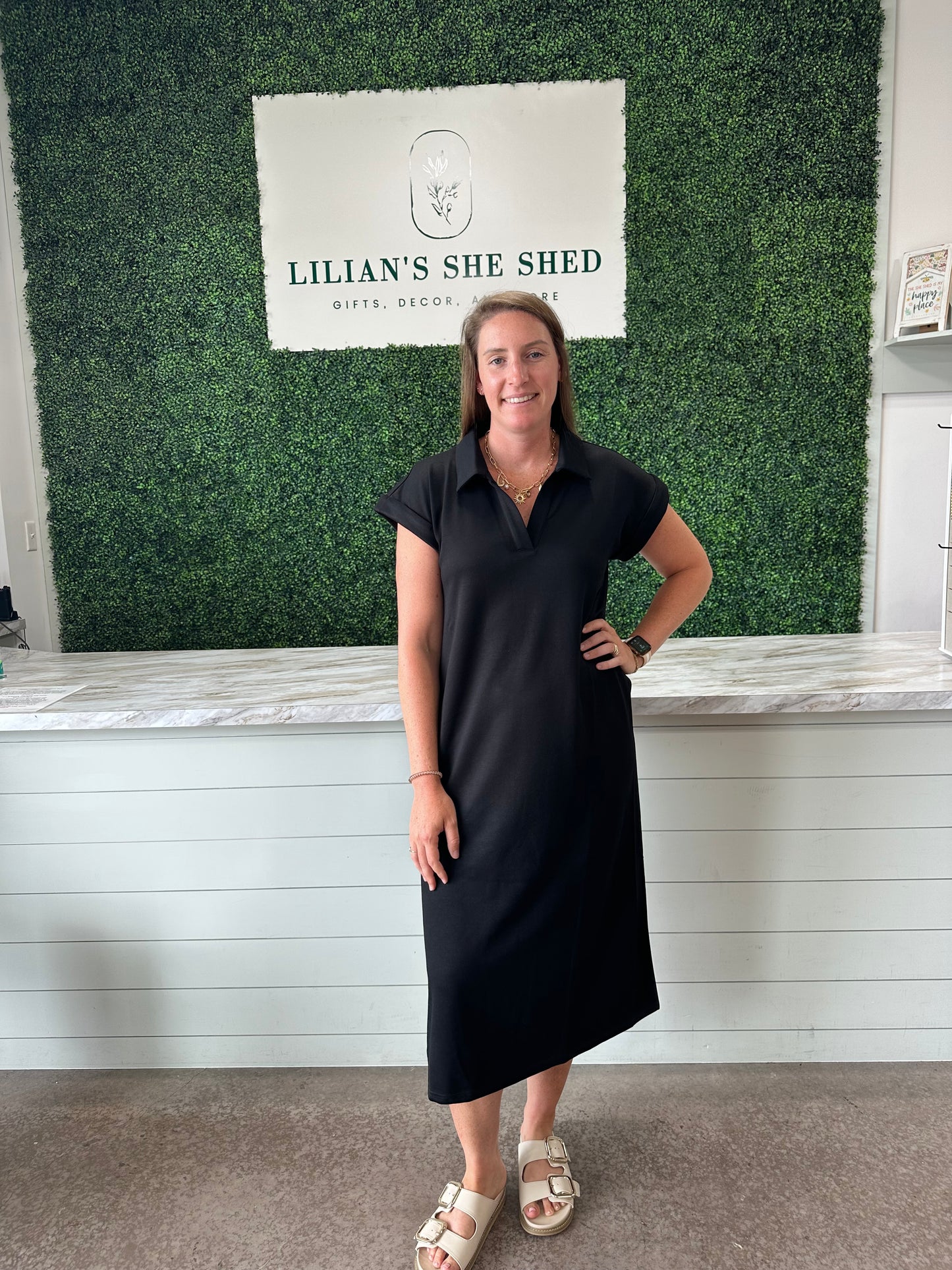 Solid Collared Midi Dress