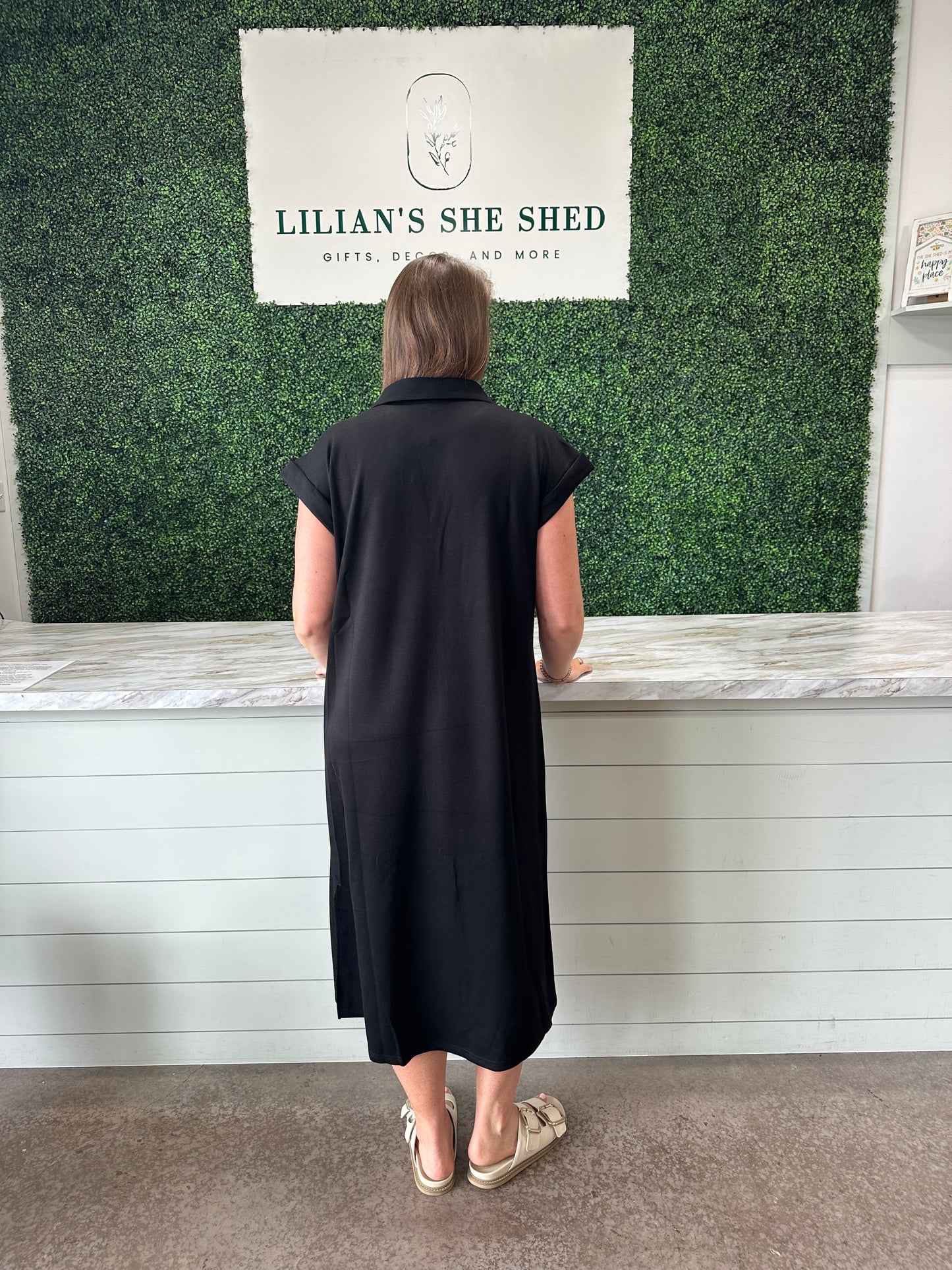 Solid Collared Midi Dress