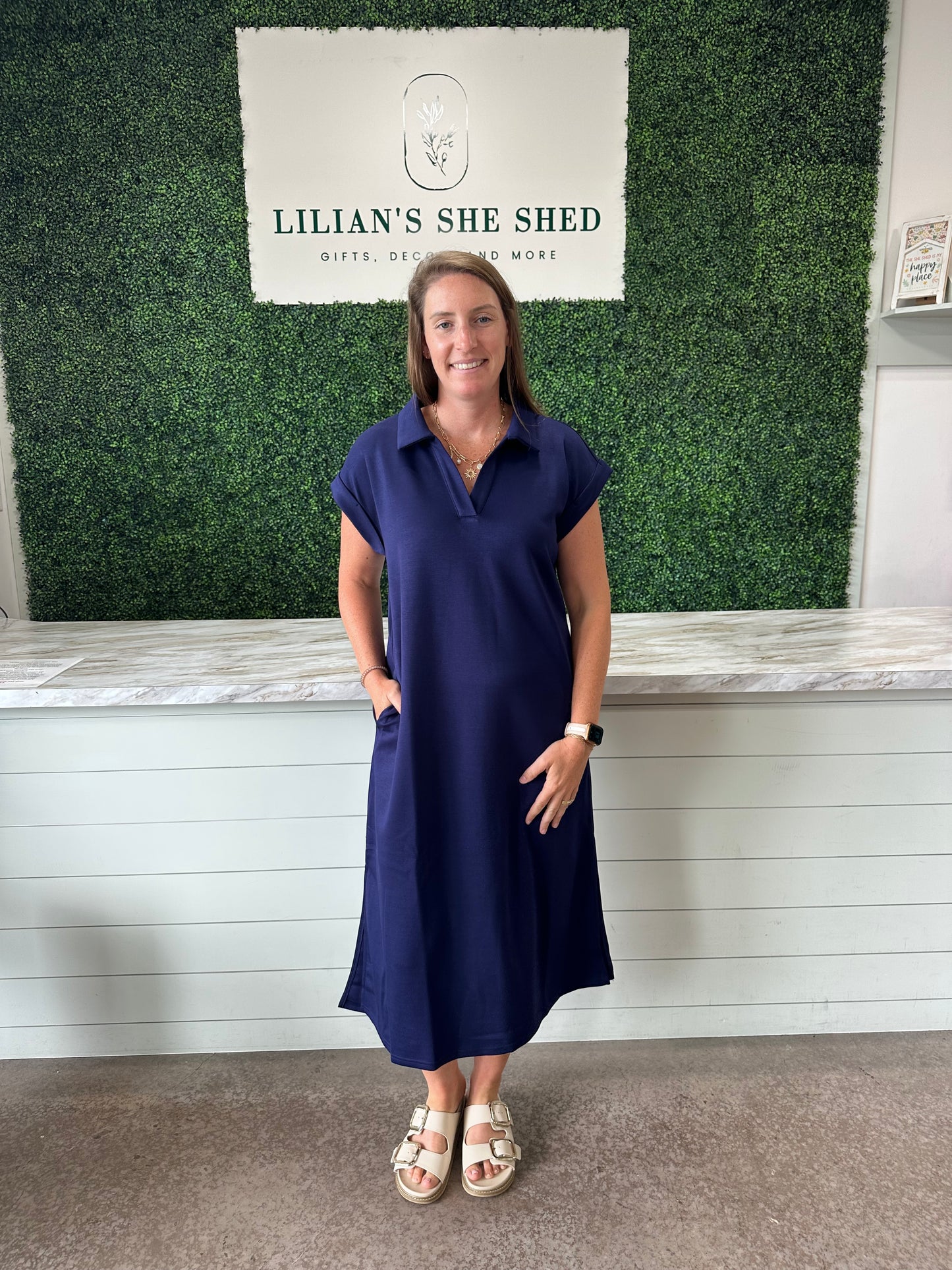 Solid Collared Midi Dress