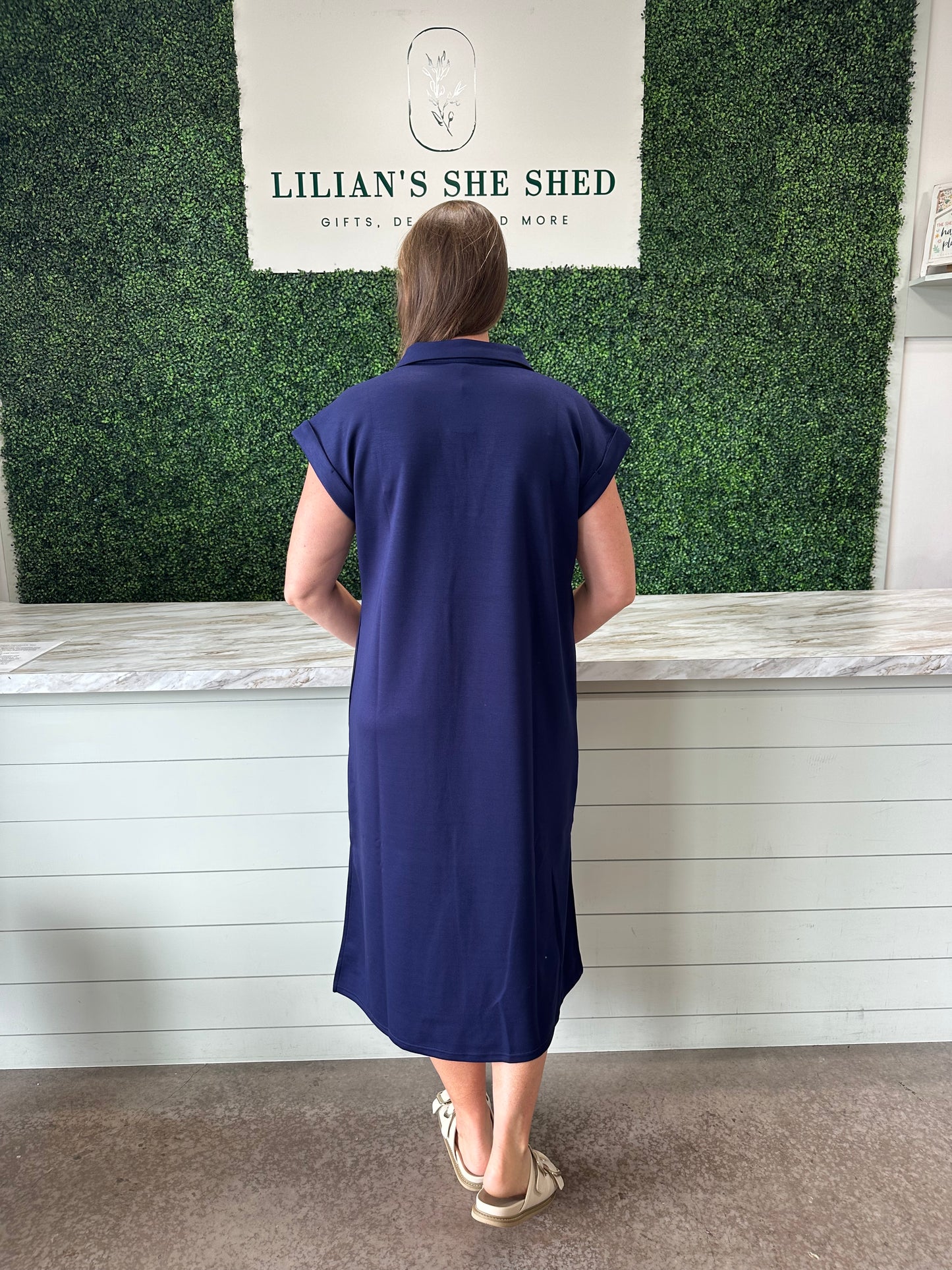 Solid Collared Midi Dress