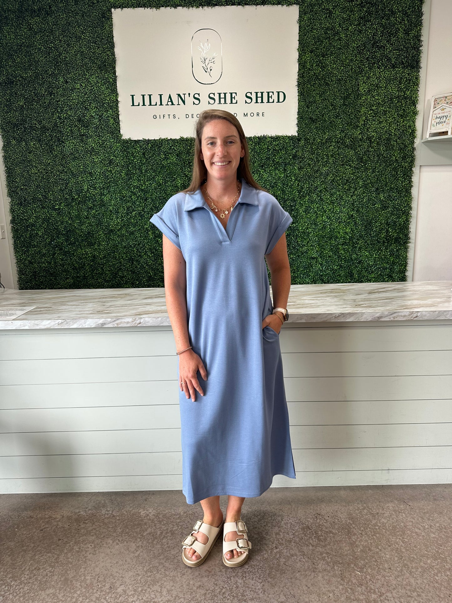 Solid Collared Midi Dress