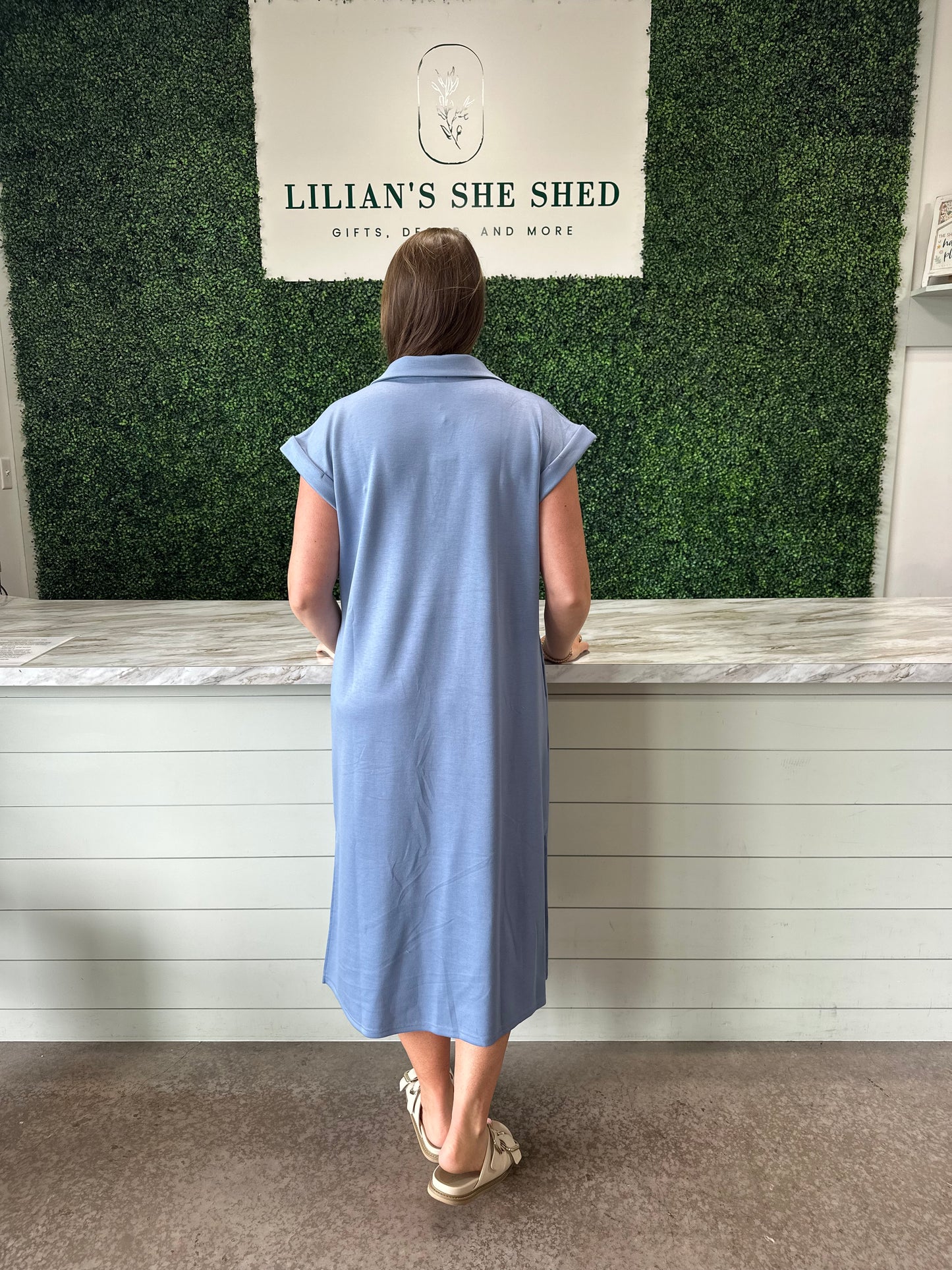 Solid Collared Midi Dress