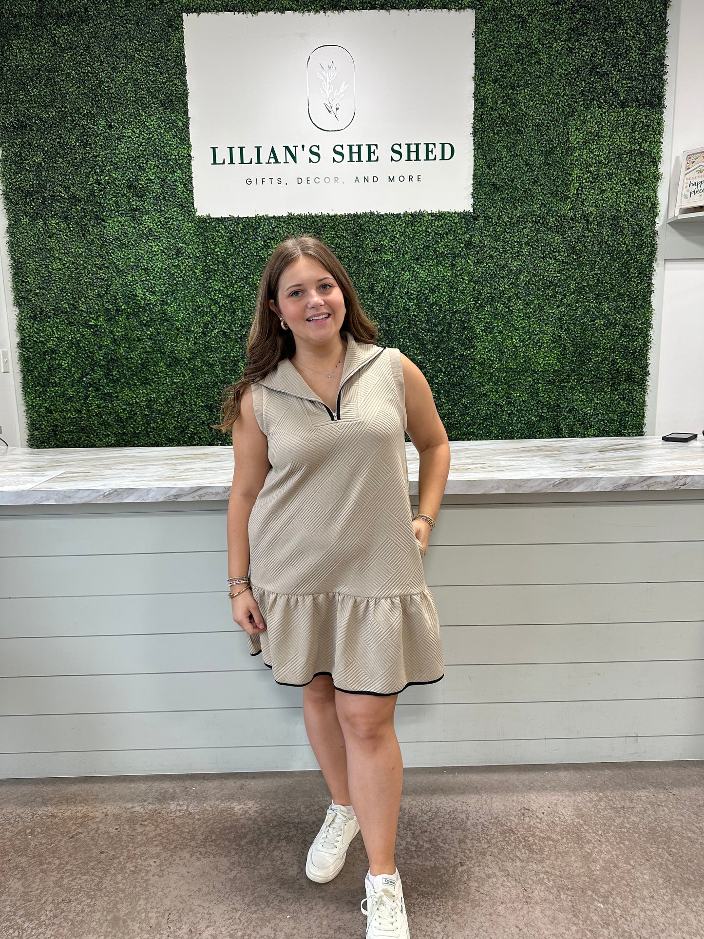 Textured Collared Zip Mini Dress