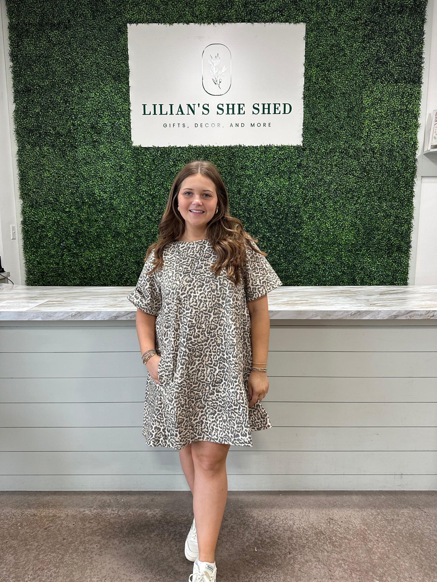 Leopard Dress with Pleated Back