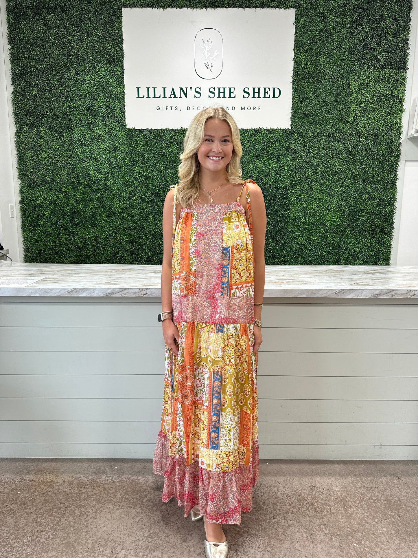 Patchwork Print Maxi Dress