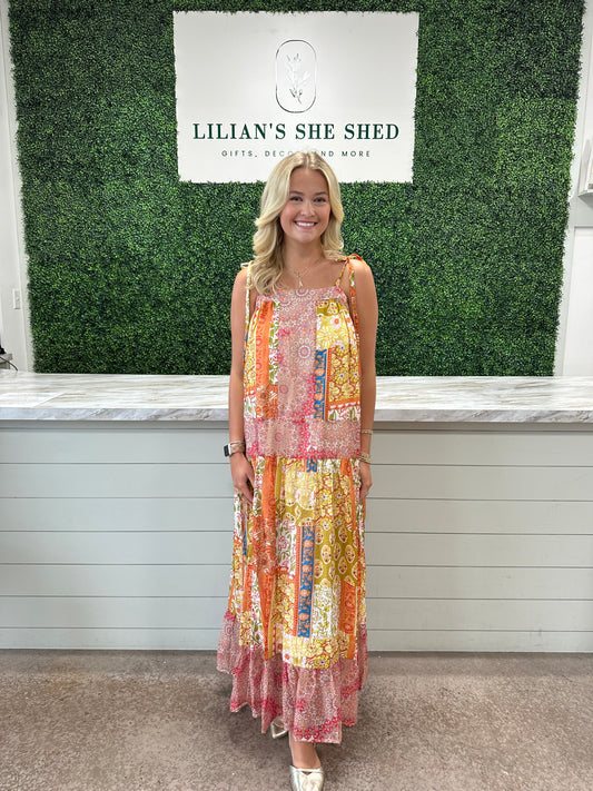 Patchwork Print Maxi Dress