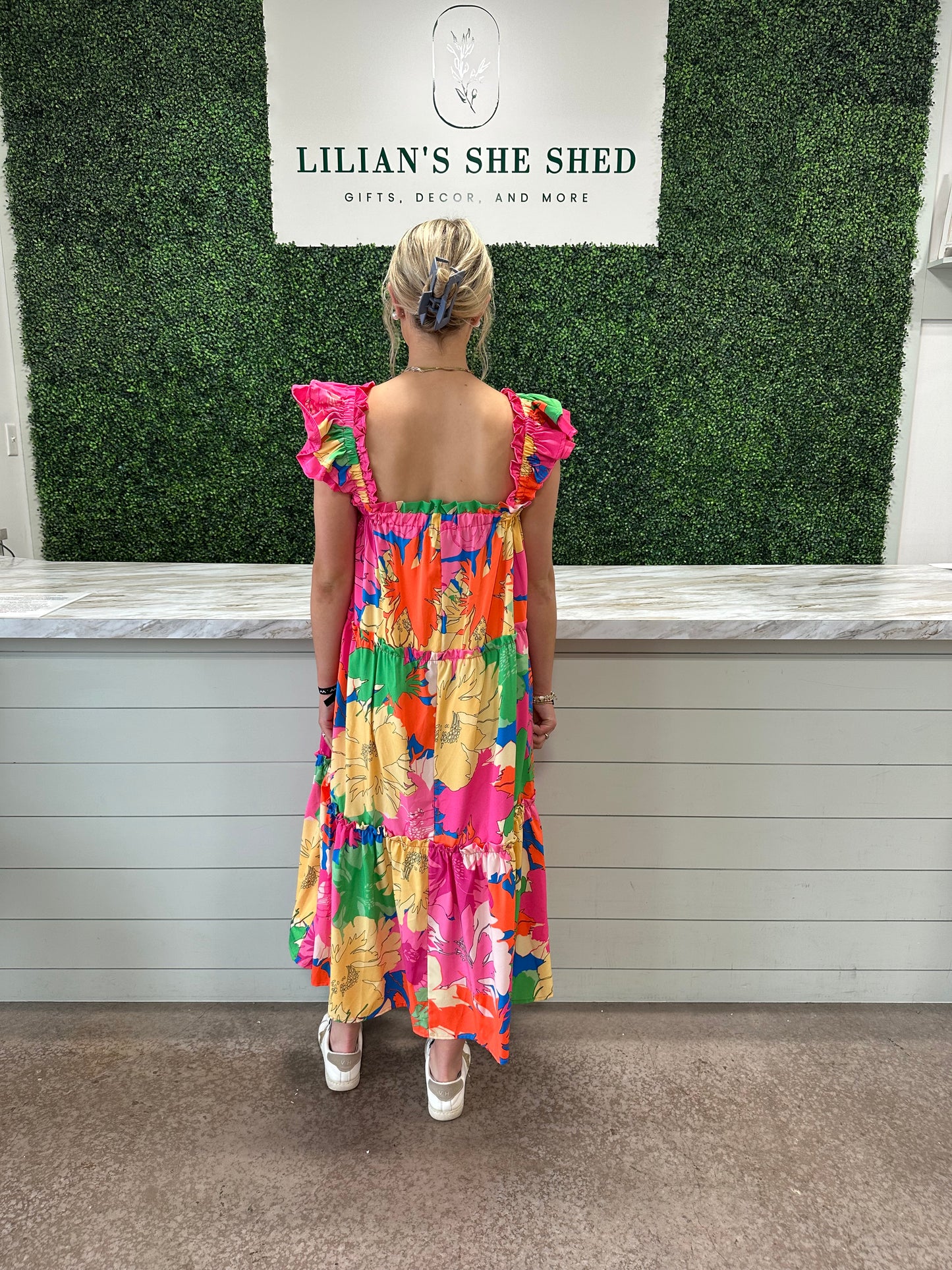 Bright Floral Flutter Strap Dress