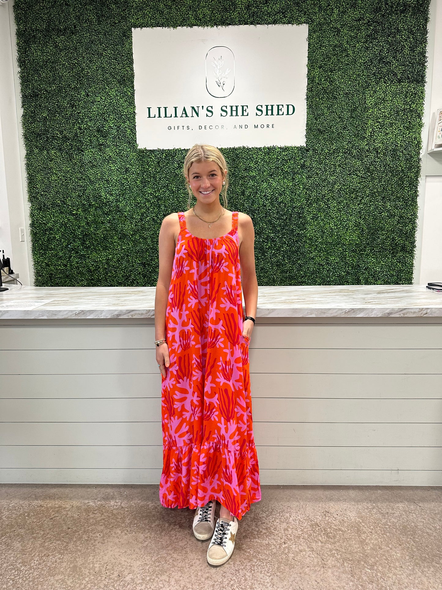 Coral Print Maxi Dress