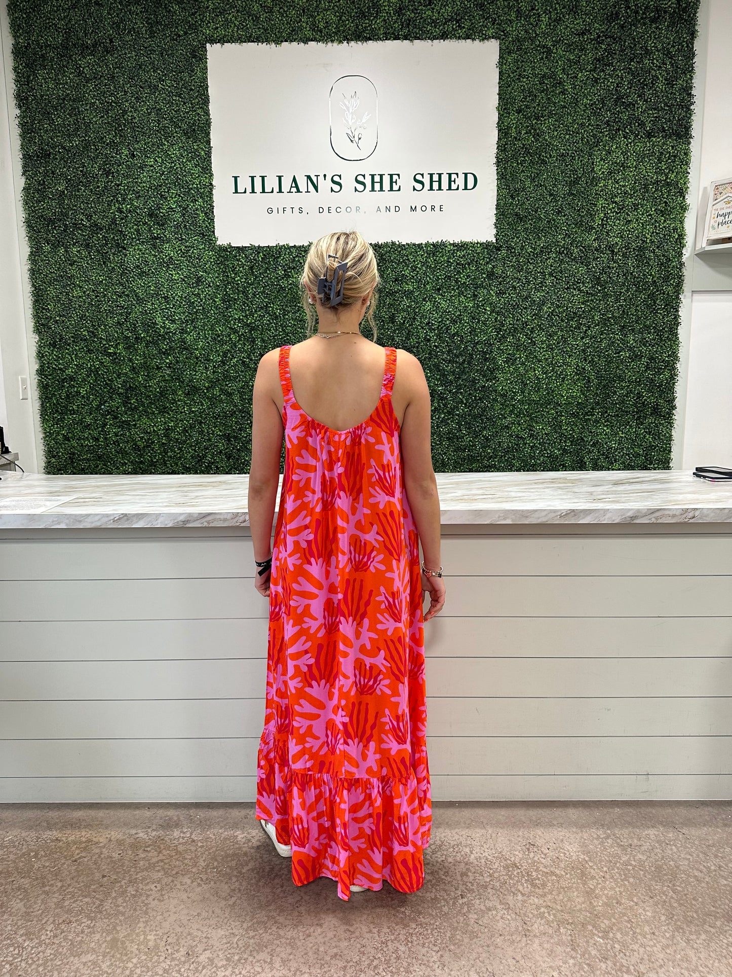 Coral Print Maxi Dress